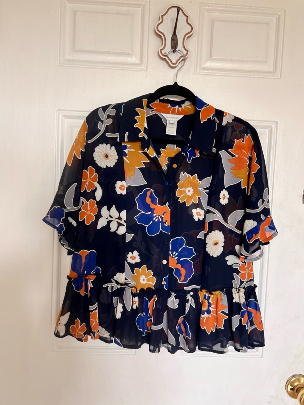 Multiples | Floral Peplum Button-Front Blouse